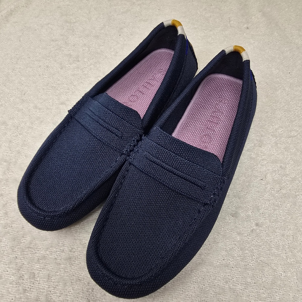 Rothy's The Driver Women 6 Navy Blue Knit Loafers Driving Moccasins Slip On NEW